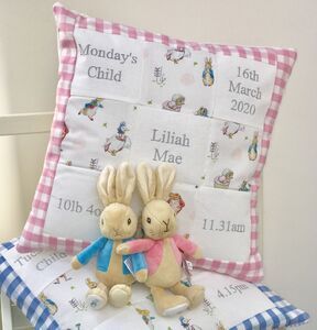 Peter Rabbit Toys, Peter Rabbit Fabric, Flopsy Bunny, Peter Rabbit Nursery, Girl Quilts, Rabbit Nursery, Personalized Bunny, Patchwork Cushion, Birth Details