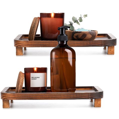 PRICES MAY VARY. The size of the little kitchen sink pedestal stands is approx: 9"(H)x 6"(W)x 1.4"(H), which is so handy, will not take much space in kitchen or bathroom, fits for holding plant pot, soap dispenser, lotion, perfumes, toiletry supplies, skincare products,candles, napkin, salt/ pepper jars, canister, oil/vinegar bottles, endless possibilities! The bathroom counter trays features with walnut colors, have rustic looking and simple, elevate the look and give interest to your counterto Kitchen Counter Tray, Counter Top Decor, Wood Risers, Kitchen Sink Decor, Cupcake Display Stand, Soap Stand, Kitchen Sink Organization, Candle Plant, Bathroom Counter Decor