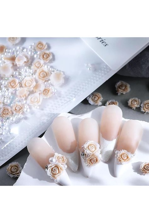 30 Pcs Valentine¡¯s Day Nail Charms Light Coffee Rose Shape Nail Art Charms 3D Nail Decoration Cute Nail Supplies Round Pearls Nail Beads Charms for Manicure DIY Crafts Jewelry Accessories Flower Parts, Pearl Nail, White Camellia, Accessories Craft, Nail Rhinestones, Nail Art Charms, Rose Nail Art, Flower 3d, Roses Flower