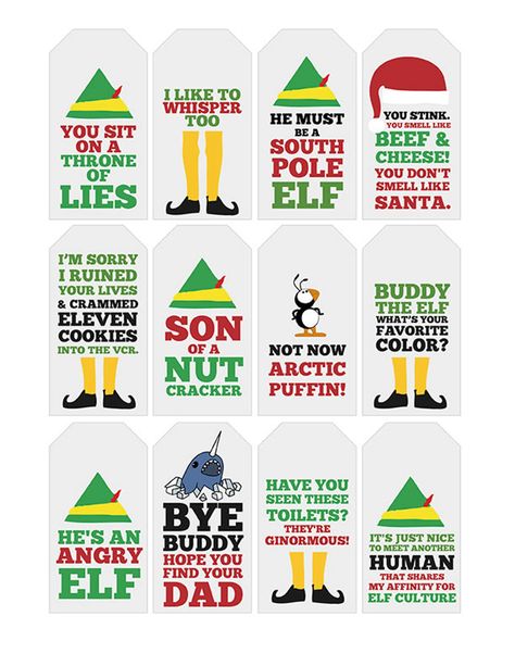 Funny Elf Quote Gift Tags Printable Typography - Etsy Elf Quotes, Best Christmas Quotes, Centerpiece Christmas, Elf Movie, Christmas Gift Tags Printable, Christmas Tablescape, Handmade Things, Buddy The Elf, God Jul