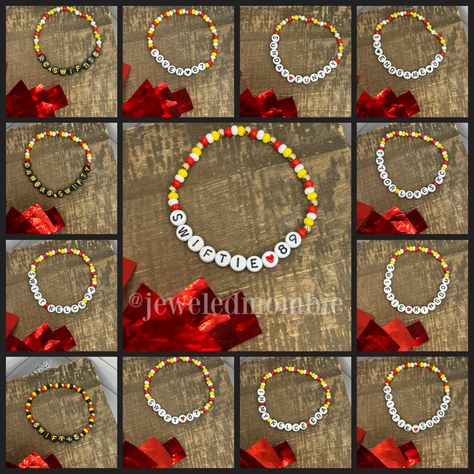 Taylor Swift Bracelets Chiefs, Kansas City Chiefs Friendship Bracelet, Super Bowl Friendship Bracelets, Chiefs Friendship Bracelet, Chiefs Bracelet Ideas, Chiefs Bracelet, Fun Taylor Swift, Going Live Tomorrow, Taylor Bracelets