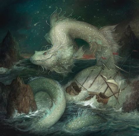 Women In Mythology, Annie Stegg, Sea Serpent, Legends And Myths, Divine Nature, The Serpent, 다크 판타지, Sea Dragon, White Dragon