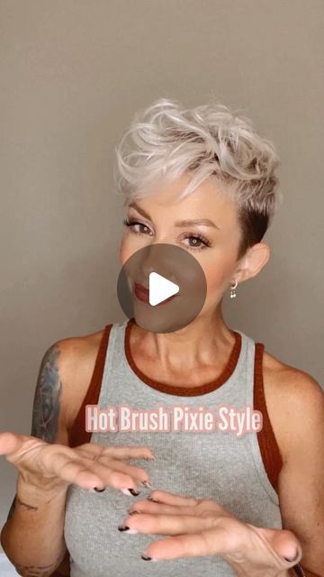 Pixie With Headband Short, Growing Out A Pixie Hairstyles, Hot Air Brush Short Hair, How To Style A Short Pixie, Pixie Bridal Hair, How To Style Short Hair Pixie Tutorials, How To Style Pixie Hairstyles, Styling Short Hair Pixie Tutorials, Beard Short Hair