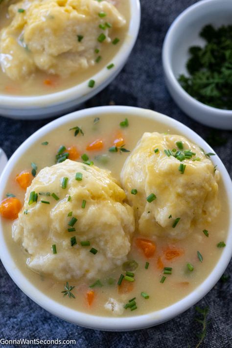 Drop Dumplings Recipe Homemade Easy, Dumplings With Bisquick, Bisquick Dumplings, Impossible Pies, Fluffy Dumplings, Dumpling Recipes, Homemade Bisquick, Chicken And Dumplings Recipe, Homemade Chicken And Dumplings