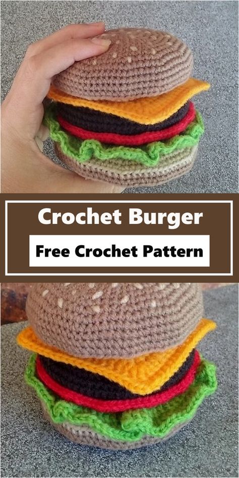 Crochet Food Patterns, Crochet Burger, Scrap Crochet, Ravelry Crochet, Crochet Fruit, Quick Crochet Patterns, Crochet Collection, Creative Crochet, Food Patterns