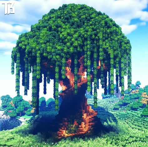 Tree Builds Minecraft, Giant Treehouse Minecraft, Minecraft Giant Tree House, Minecraft Big Tree House, Large Tree Minecraft, Tree Base Minecraft, Wisteria Tree Minecraft, Minecraft Elven Building Ideas, Minecraft Mystical Forest