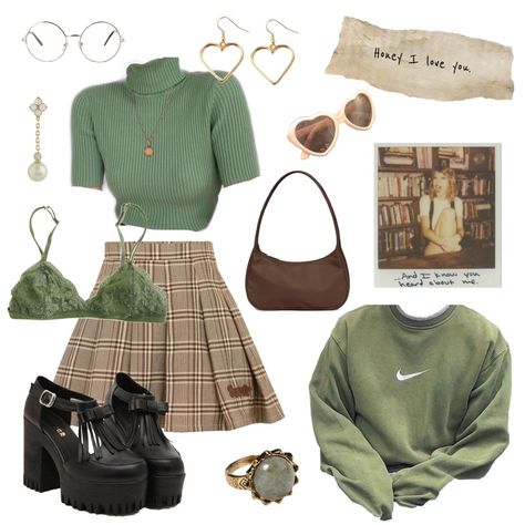 Green And Brown Clothes Aesthetic, Soft Fairy Aesthetic Outfits, Green Brown Aesthetic Outfit, Outfit Starter Packs, Green And Brown Outfit Aesthetic, Green Aesthetic Vintage Outfit, Soft Green Outfit Aesthetic, Green And Brown Aesthetic Outfit, Starter Packs Aesthetic