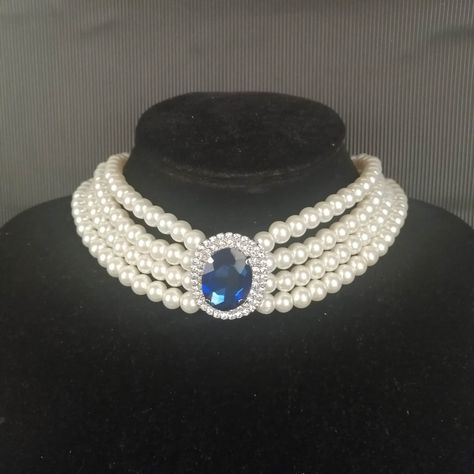 Women's 4 Strand Choker Necklace Faux Pearls Blue and Clear Crystals 16 Inches.  Suitable For Formal Wear And Special Occasions. Mother's Day, Easter, Wedding. See Other Jewelry, Fashion Clothes, Accessories, and Collectibles Inside This Store. Thank You For Shopping At Celestial Selections. Please Visit Again Soon. Blue Choker Necklace, Easter Wedding, Blue Choker, Mother Of Pearl Jewelry, Chocker Necklace, Jewellery Sketches, Pearl Choker Necklace, Brooch Necklace, Crystal Brooch