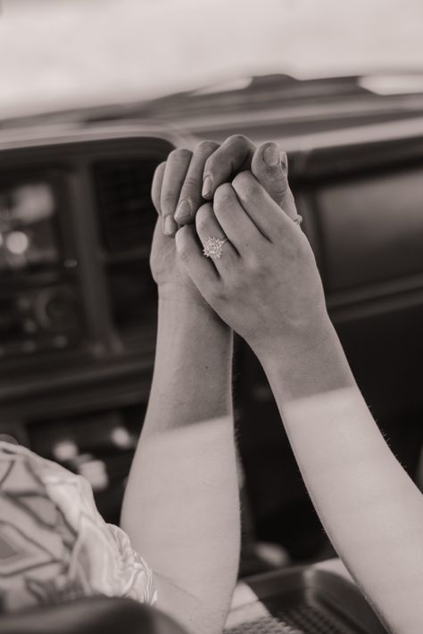 Race Track Engagement Photos, Cowgirl Boot Engagement Photos, Atv Engagement Photos, Engagement Pictures With Truck, Pickup Truck Engagement Photos, Classic Truck Engagement Photos, Vintage Truck Engagement Pictures, Truck Photoshoot Ideas Couples, Dirt Road Engagement Photos