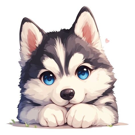 Anime Husky Puppy, Cute Puppy Drawing Kawaii, How To Draw Cute Dog, Anime Dog Aesthetic, Cute Dogs Drawing, Puppy Drawing Cute, Pic Of Dog, Husky Dog Drawing, Dog Cute Drawing