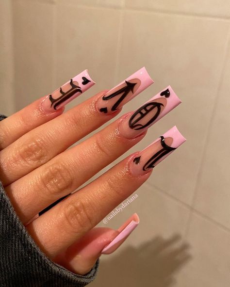 Nail Art With Words Letters, Dope Valentines Nails, Long Nails With Hearts, Name Nail Art Design, Grey Goth Nails, Love Nail Art Designs, Name Acrylic Nails, Name On Nails Ideas, Popular Nail Ideas 2024