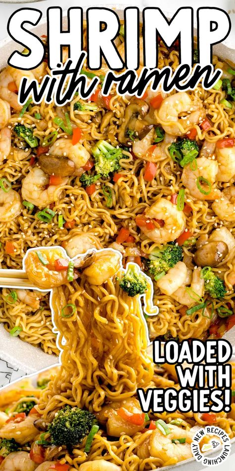 Tomato Ramen Recipe, Shrimp And Ramen, Shrimp Ramen Noodle Recipes, Shrimp Ramen Recipes, Ramen Dinner Recipes, Simple Noodles, Roman Noodles, Top Ramen Recipes, Noodles Shrimp