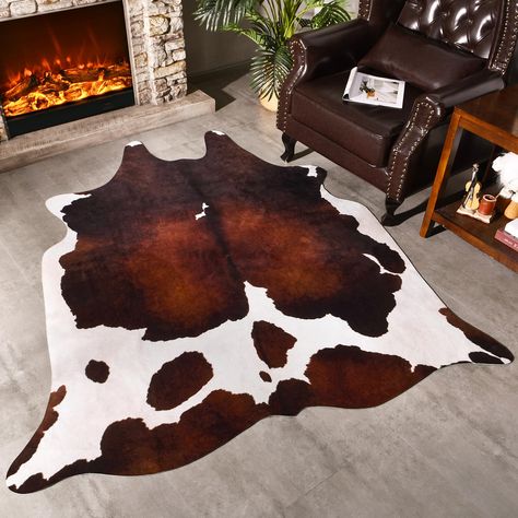 PRICES MAY VARY. ❃Versatile Cow Hide Rug: Faux cow print rug is marrying modern and rustic elements, supple and shed-free, is versatile enough to fit into any room. May be used as area rugs, upholstery, wall hangings, photography props, or fashion accessories ❃Exquisite Material: Cow skin rug makes with crystal velvet fabric, bringing you a very soft and comfortable feeling touch whether as a carpet or a seat cushion. Synthetic non-slip suede backing keeps the carpet from moving around on the fl Cow Rugs, Cowhide Rug Living Room, Upholstery Wall, Cow Print Rug, Faux Cowhide Rug, Animal Skin Rug, Cow Hide Rugs, Cow Rug, Cow Skin Rug