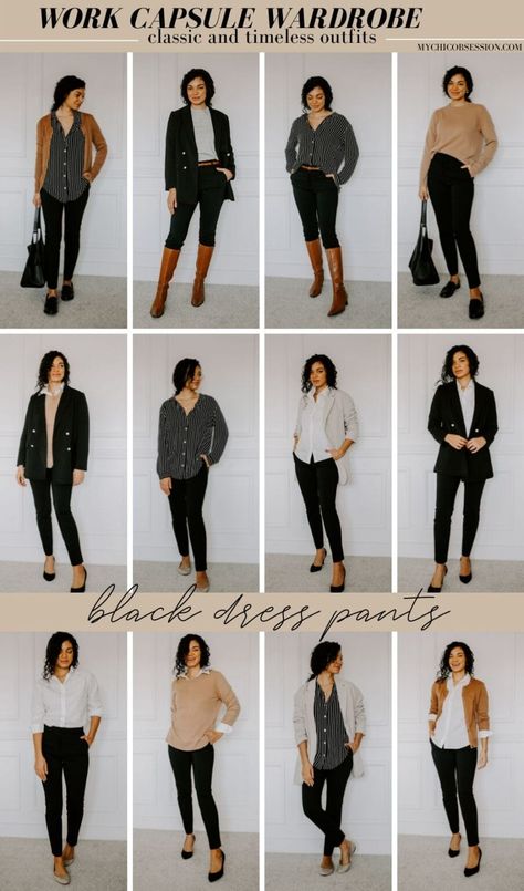 Your Guide to a Chic and Classic Work Capsule Wardrobe - MY CHIC OBSESSION Capsule Work Wardrobe, Office Capsule Wardrobe, Black Capsule Wardrobe, Work Capsule Wardrobe, Clothes Capsule Wardrobe, Classic Work Outfits, Workwear Capsule Wardrobe, Work Capsule, Classic Capsule Wardrobe