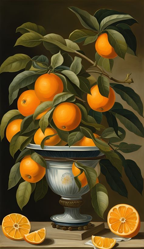 Fruit Wallpaper, Art Gallery Wallpaper, Fruit Painting, Tableau Art, Orange Tree, Fruit Art, Environment Concept Art, Painting Illustration, Botanical Art