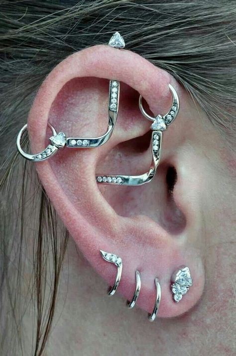 Vertical Industrial Piercing, Ear Piercing Places, Vertical Industrial, Bvla Jewelry, Constellation Piercings, Orbital Piercing, Cool Ear Piercings, Cartilage Piercings, Cool Piercings