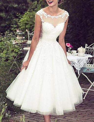 Jeweled Wedding Dress, Knee Length Wedding Dress, Wedding Dresses A Line, Tea Length Skirt, Vintage Bridal Shower, Cheap Wedding Dresses Online, Tea Length Wedding, Wedding Dress Store, Tea Length Wedding Dress