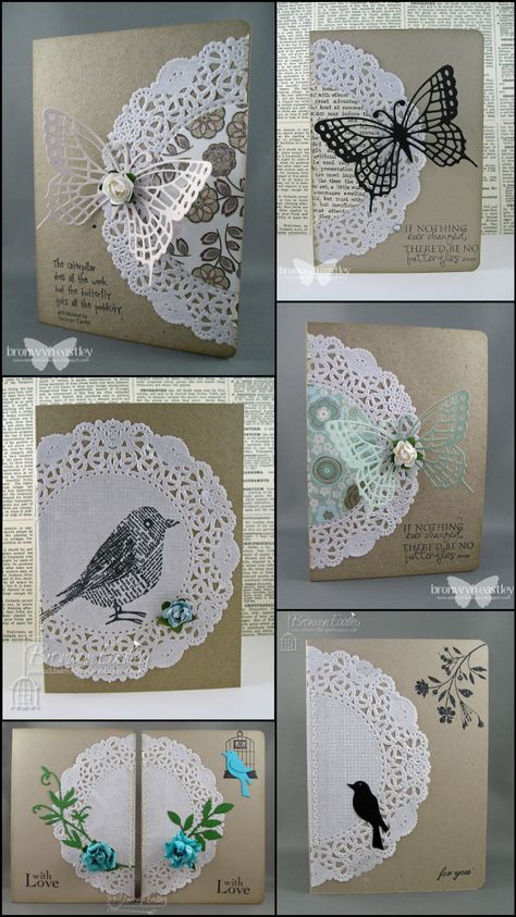 Paper lace doily cards, birds & butterflies Dollies Crafts Paper, Paper Doily Cards, Lace Cards Ideas, Diy Paper Doilies, Doily Cards Handmade, Cards With Doilies, Crafts With Paper Doilies, Paper Doily Art, Paper Doilies Crafts