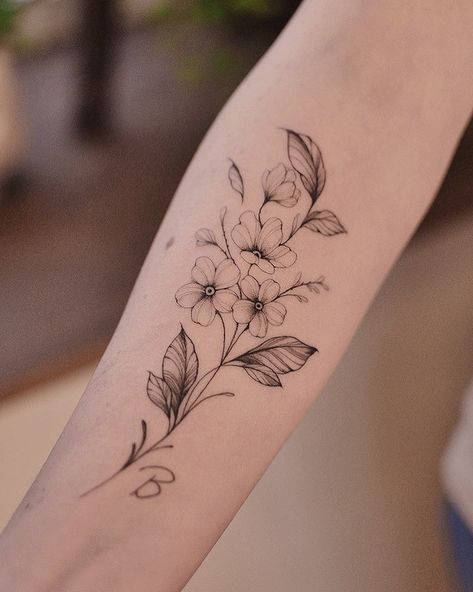 Small Flowers Tattoo Design, Hawthorn Flower Tattoos, Larkspur Tattoo Minimalist, Heliotrope Flower Tattoo, Fine Line Dogwood Flower Tattoo, Larkspur Flower Tattoo Fine Line, Hawthorn Tattoo Design, Blowing Flower Tattoo, Hawthorne Flower Tattoo Designs