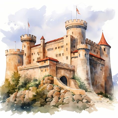 Medieval Castle Clipart, British Castles Images, 10 Watercolor Clip Art, Printable Jpgs, Instant Download, Commercial Use, Paper Craft - Etsy UK Castle Sketch, Castle Clipart, British Castles, Castle Painting, Chateau Medieval, Watercolor Clip Art, Medieval Houses, Castle Art, Mountain Stream