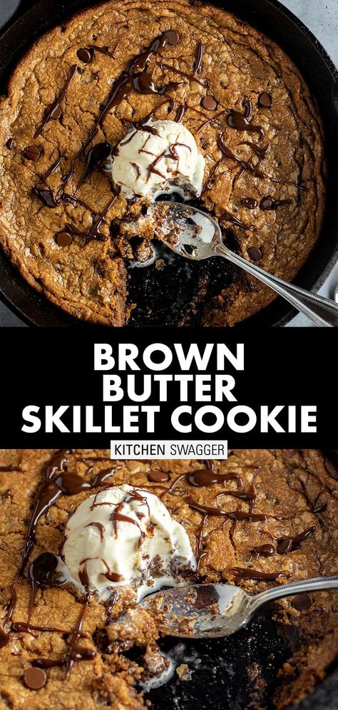 Pillsbury Chocolate Chip Cookies, Kitchen Swagger, Shareable Desserts, Pillsbury Cookie Dough, Chocolate Chip Skillet Cookie, Skillet Cookie Recipe, Skillet Desserts, Brown Butter Chocolate Chip, Brown Butter Cookies