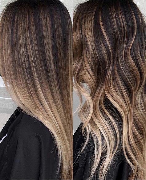 Bold Balayage Brunette, Balayage On Straight Hair Brunettes, Brunette With Platinum Highlights, Balayage Straight Hair Brunette, Ombre Hair For Brunettes, Golden Balayage On Dark Hair, Balayage Brunette Straight, Brunette Balayage Straight Hair, Brunette Balayage Hair Straight