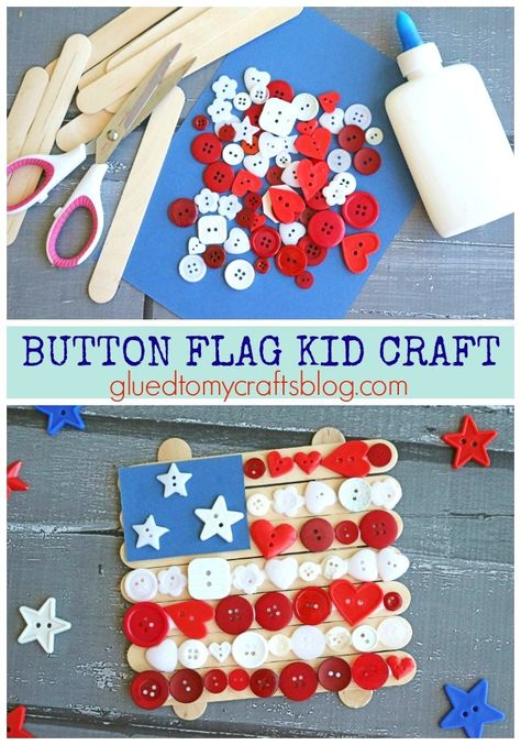 Making it super easy for YOU to get craft time in on those patriotic holidays and events! This Popsicle Stick Button Flag Kid Craft idea is super simple, inexpensive AND doubles as awesome red, white and blue decor as well! If you are looking for a festive DIY craft to do with the kids, today’s fabulous American flag … July Crafts For Kids, Fourth Of July Crafts, Memorial Day Activities, 4th Of July Crafts, Fourth Of July Crafts For Kids, Patriotic Kids, Tent Camping Hacks, Flag Crafts, 4th July Crafts