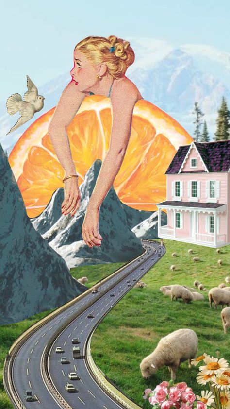 Surrealism Collage Magazine, Collage Surrealism Art, Painting Collage Aesthetic, Surreal Magazine Collage Art, Funky Collage Art, Cool Art Collages, Food Collage Poster, Collage Artists Contemporary, Collage And Mixed Media