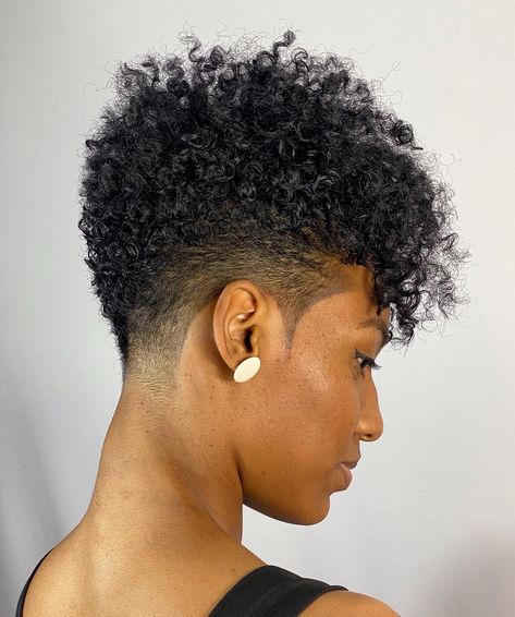 Image 1 of 1 Mohawk Hairstyles For Black Women, Taper Fade Afro, Natural Hair Pixie Cut, Tapered Natural Hair Cut, Low Taper Fade Haircut, Twists Hairstyles, Short Haircuts For Black Women, Shaved Hairstyles, Curly Styles