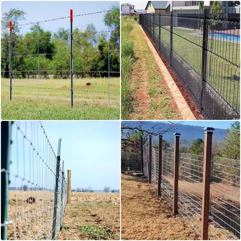 23 DIY Wire Fence Ideas: Learn How to Build a Wire Fence Diy Hog Wire Fence Plans, Wooden Post Fence With Wire, Diy Wire Fence, Wire Fence Ideas, Wire Fence Panels, Hog Wire Fence, Backyard Fencing, Fence Planning, Welded Wire Fence