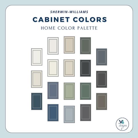 Cabinet Color Palette for Home Interior Paint Palette for Sherwin Williams Cabinet Paint Colors Kitchen Cabinets Color Palette - Etsy Rich Green Cabinets, Kitchen Cabinets Grey Blue, Scandinavian Kitchens Design, Refurbishing Kitchen Cabinets, Sw Cabinet Paint Colors, Sherwin Williams Vanity Paint Colors, Country Blue Paint Colors, Sherwin Williams Cabinet Colors Kitchen, Best Blue Cabinet Paint Colors