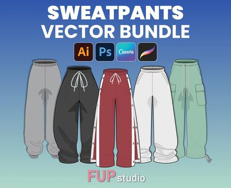 FUPstudio - Etsy Spain Clothes Mockup Free, Tech Pack Template, Sweatpants Streetwear, Apparel Design Inspiration, Fashion Vector, Graphic Design Images, Pants Streetwear, Sweatpants Style, Clothing Design Sketches