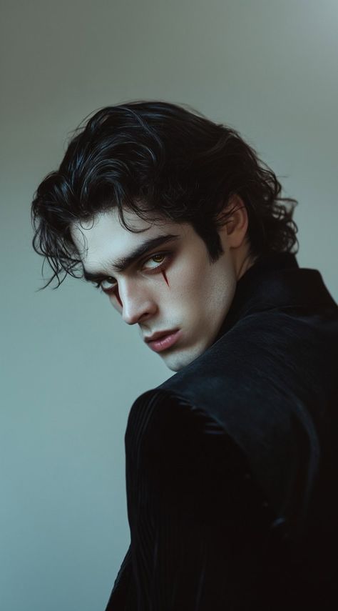 23 Vampire Hairstyles for Men: Stand Out This Halloween Men Halloween Photoshoot, Vampire Makeup Men Halloween, Male Vampire Halloween, Cool Male Halloween Costumes, Simple Vampire Makeup Men, Vampire Man Outfit, Boys Vampire Makeup, Vampire Face Paint For Men, Male Vampire Reference