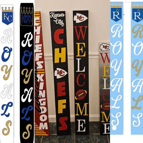 Dual sided porch leaner, Chiefs and Royals https://huntshandicrafts.etsy.com/listing/1794432301 Porch Welcome Sign, Kc Chiefs, Kansas City Royals, Kansas City Chiefs, Curb Appeal, Welcome Sign, Kansas City, Home Accents, Kansas