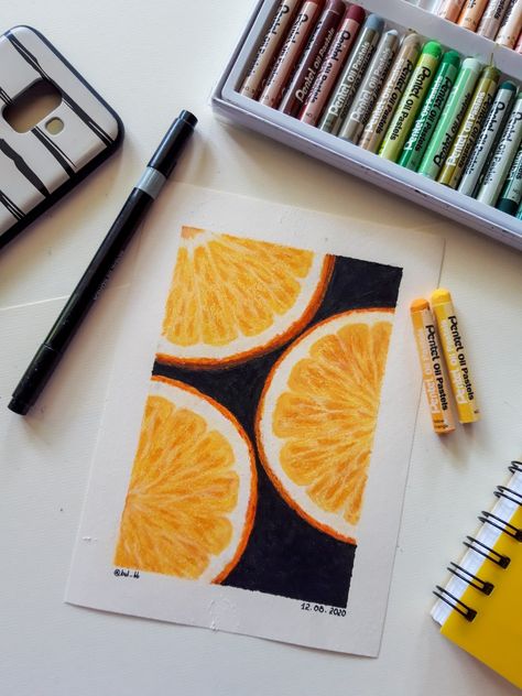 Orange Oil Pastel Drawing, Oil Pastel Orange, Oil Pastels Drawing, Orange Drawing, Oil Pastel Techniques, Crayon Painting, Oil Pastel Drawings Easy, Oil Pastels Painting, Boho Art Drawings