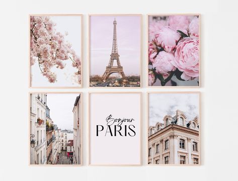 "Paris wall art, gallery wall set of 6 prints, pink Paris photography prints, fashion flower posters, printable wall art. #459 ------------------------------------------------------ ❗ This item is for DIGITAL DOWNLOAD. No physical item will be shipped. The frame is not included ------------------------------------------------------ Prints will be available immediately after purchase to print yourself at home or in a local print shop, or upload the files to an online printing service. YOU PURCHAS Paris Room Ideas, Paris Inspired Bedroom, Pink Floral Decor, Paris Themed Bedroom, Blush Pink Wall Art, Flower Posters, Paris Artwork, Paris Rooms, Business Boutique