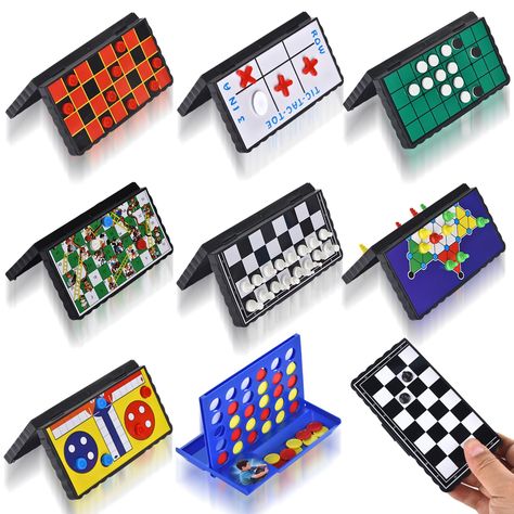 PRICES MAY VARY. 【8 in 1】Experience our 8-in-1 magnetic board game, this ultimate folding board game set includes chess, Checkers, Reversi, Snakes and Ladders, Ludo, 4 in a Row Game, Tic Tac Toe, and Chinese checkers. All the game parts are contained in the box. 8 classic games in one for more fun. 【Magnetic travel board game】There are magnetic pieces at the bottom of the pieces, which can firmly grasp the board, but there is no great resistance when moving. Magnets can keep pieces on the board Board Game Birthday Party, Mini Board Games, Morning Centers, Babysitting Bag, Board Game Party, Party Games For Kids, Folding Board, 4 In A Row, Chinese Checkers