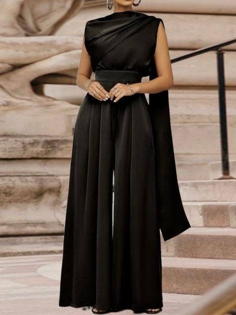 Clothing Semi Formal Outfit Black Women, All Black Semi Formal Women, Semi Formal Jumpsuit Women, Formal Jumpsuit Prom, Wide Leg Jumpsuit Formal, Jumpsuit Elegant Formal, Stylish Jumpsuits For Women, Sunday Top, Elegant Jumpsuit