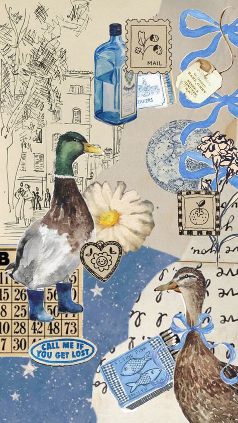 #wallpaper #nature #duck #blue #collageart #coquette Duck Aesthetic, Blue Coquette, Blue And White Wallpaper, Duck Wallpaper, Duck Blue, Notebook Doodles, Wallpaper Nature, Pulp Art, White Ducks