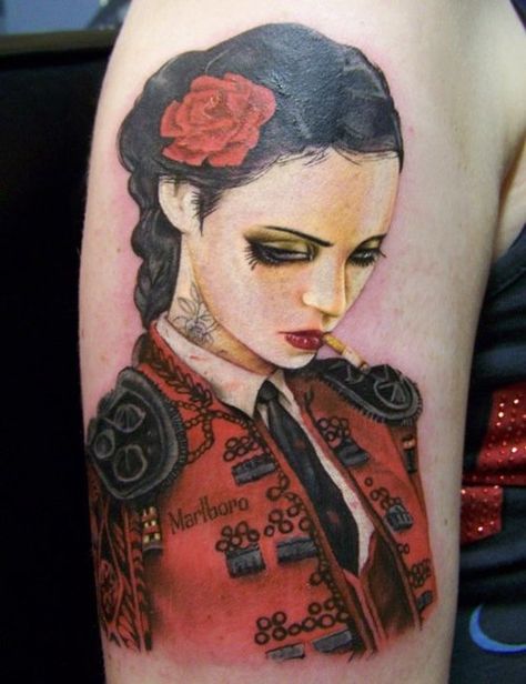 tattoo | Tumblr Spanish Bull Tattoo, Spanish Tattoos, Spanish Bull, Bull Tattoo, Tattooed Lady, Graphic Tattoo, Red Tattoo, Bull Tattoos, Human Canvas