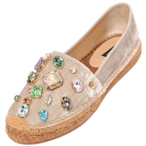 DOLCE & GABBANA 20mm Velvet & Swarovski Espadrilles ($795) ❤ liked on Polyvore featuring shoes, sandals, flats, pearl, espadrille flats, velvet shoes, swarovski crystal sandals, flat heel shoes and leather sole shoes Velvet Sandals, Espadrilles Shoes, Velvet Flats, Crystal Sandals, Velvet Shoes, Sandals Flats, Fancy Shoes, Crochet Shoes, Shoe Art