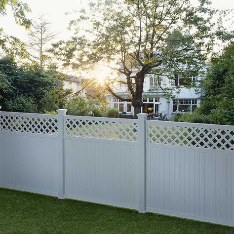 Outdoor Essentials PicketLock Olympia 6-ft H x 6-ft W Whtie Vinyl Lattice Top Fence Panel in the Vinyl Fence Panels department at Lowes.com Lattice Top Fence, Privacy Planting, Staining Wood Fence, Fence With Lattice Top, Vinyl Fence Panels, Lattice Screen, Vinyl Privacy Fence, Privacy Fence Panels, Pool Fencing