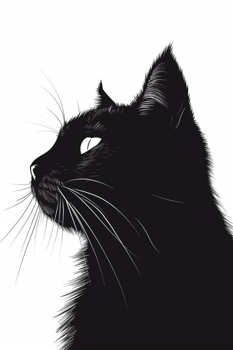 #CatHead #Silhouette #BlackAndWhite #Minimalistic #SimpleArt #FrontView Cat Profile Picture Drawing, Cat Profile Illustration, Animal Head Silhouette, Black Cat Sketch Pencil Drawings, Cat Looking Up Drawing, Cat Profile Drawing, Cat Side Profile Drawing, Black Cat Drawing Simple, Cat Side Profile