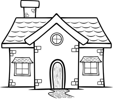 House Clipart Black And White, House Outline Drawing, House Coloring Pages Free Printable, Cute House Drawing, Small House Drawing, Easy House Drawing, House Coloring Pages For Kids, Dream House Drawing, Simple House Drawing