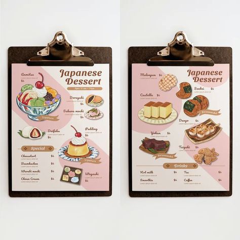 Sweet Menu Design, Cafe Menu Design Ideas, Dessert Graphic Design, Dessert Menu Design Ideas, Dessert Menu Design, Food Menu Design Ideas, Menu Design Ideas Templates, Dessert Poster, Pastel Cafe