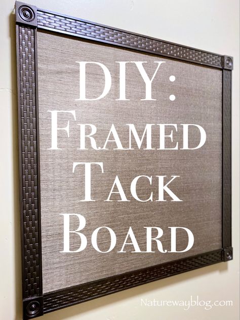 Who says a tack board has to be ugly? Get organized with this handy DIY project and turn something utilitarian into something pretty. Tack Board Ideas, Wood Rosettes, Tack Board, Cork Tiles, All Things Work Together, Diy Burlap, Charming Home, Fabric Pictures, Spray Adhesive