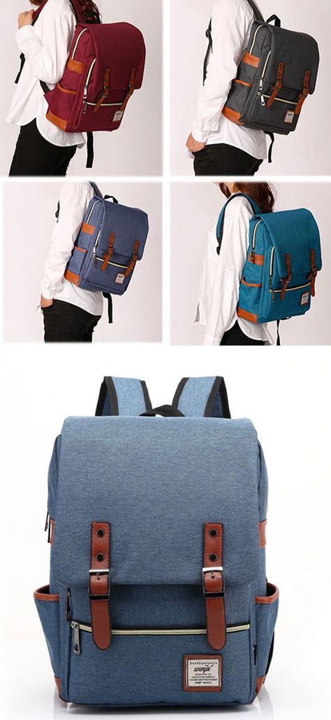 Vintage Travel Backpack Leisure Canvas With Leather Backpack&Schoolbag for big sale! #backpack #Bag #college #vintage #travel Stylish College Bags For Women, Bag For College Student Woman, Square School Bag, Bagpacks For College, College Bags For Girls Student, Best Bags For College, College Bags For Women, Bagpack For Women, Bags College