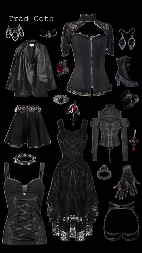 True Goth Outfits, Romantic Goth Outfits Women, Goth Princess Aesthetic Outfits, Romantic Goth Fashion 90s, Different Goth Aesthetics, Romantic Goth Clothing, Trad Goth Outfit Inspiration, Goth Clothes Ideas, Goth Outfits Romantic