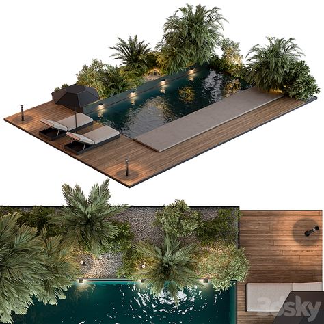 Landscape Furniture with Pool 69 - 3D model Pool Villa Design, Pool Top View, Hotel Pool Design, Penthouse Exterior, Villa Swimming Pool, Pool Area Landscaping, 3d Landscape Design, Croquis Architecture, Swimming Pool Plan