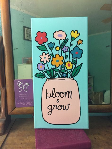 Canvas Painting Ideas Self Love, Self Love Painting Canvases Easy, Flower Pot Canvas Painting, Art Therapy Canvas Ideas, Self Care Painting Ideas, Self Love Canvas Painting, Self Love Painting Ideas On Canvas, Positive Painting Ideas, Positivity Paintings